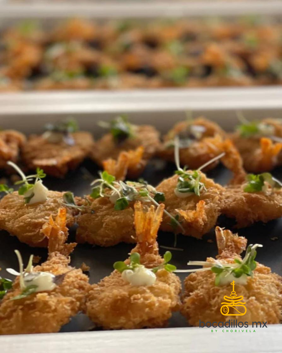 Canapé de gambas al panko con mayonesa de wasabi