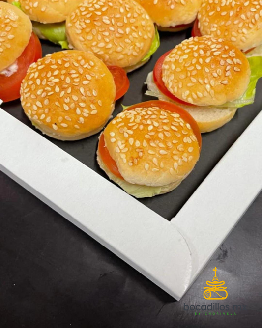 Mini Sandwiches - Kit mini hamburguesas de CARNE, PESCADO O POLLO (Bandeja con 15 piezas)
